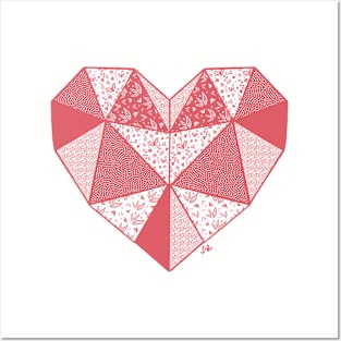 SewLalla Quilted Heart Block pink line art drawing Posters and Art